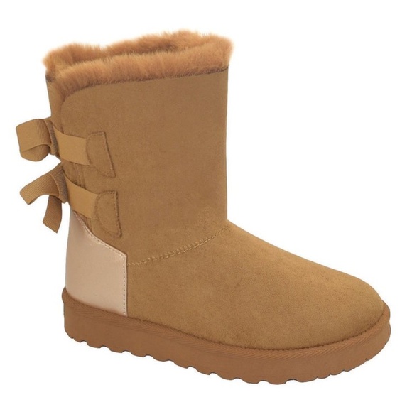 Women BOOTS WITH BOW fur line  2060 Tan - Picture 1 of 5